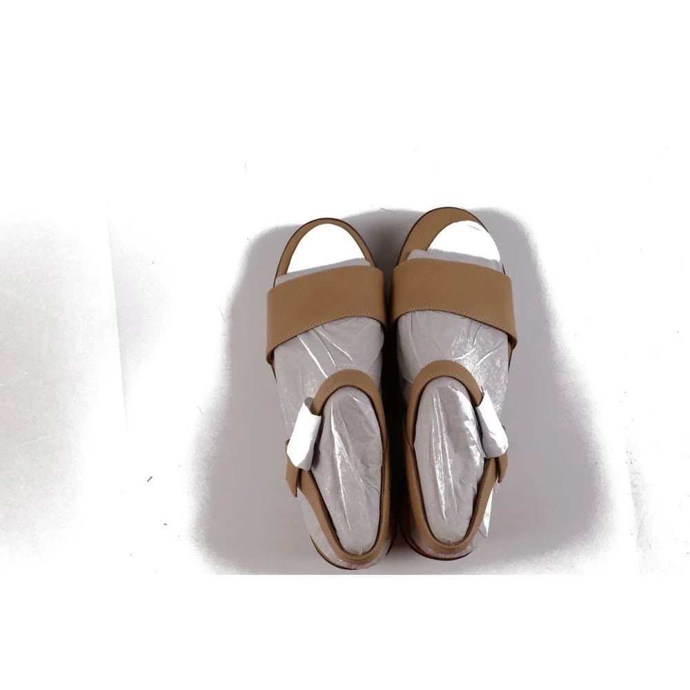 Naturalizer SOUL Graciela Wedge Sandals Birch Tan Solid 9.5M Leather NEW